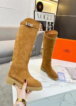 Сапоги в стиле hermes натуральная замша , кожа 1:1