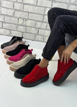 Женские демисезонные хайтопы на байке, высокие лоферы из натуральной кожи и замши, ботинки 51400