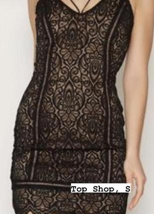 Topshop кружевное платье black - lace strappy plunge dress