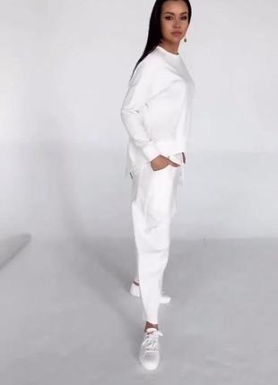 Спортивный петля качественный костюм базовая завязка шнуровка длинная удлиненная кофта свитшот спущенные рукава брюки джоггеры манжеты свободный нюдовый с10 фото