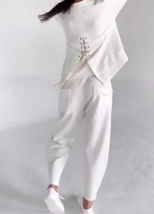 Спортивный петля качественный костюм базовая завязка шнуровка длинная удлиненная кофта свитшот спущенные рукава брюки джоггеры манжеты свободный нюдовый с5 фото