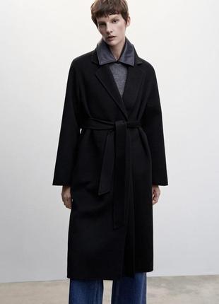 Пальто манго батін м з поясом чорне
