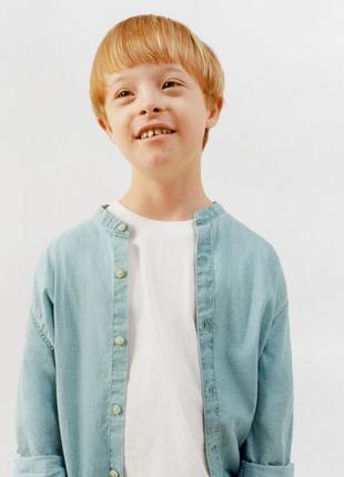 Рубашка zara для мальчика 6 лет льняная рубашка зара легкая рубашка голубая рубашка5 фото