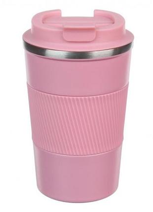 Термостакан coffee розовый, компактный маленький термос 380мл, термокружка из нержавеющей стали для напитков