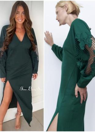 Sale🔥🔥🔥 смарагдова сукня з вишивкою zara s/m, m/l