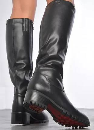 Сапоги женские зимние черного цвета сапоги на низком каблуке