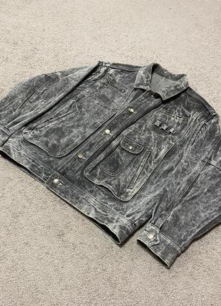 Стильная серая тайдай печворк графитовая мужская женская винтаж рок реп джинсовка...