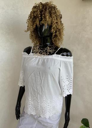 Білосніжна блуза топ з бавовни5 фото