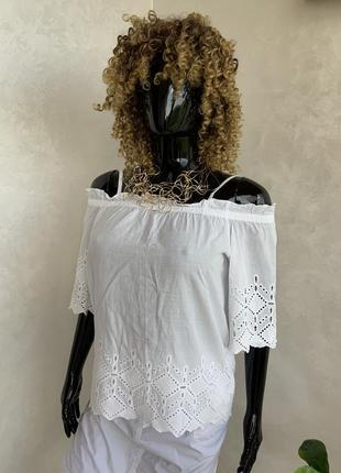 Білосніжна блуза топ з бавовни1 фото