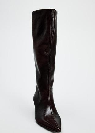 Широкие лакированные сапоги на каблуке китен хил zara new3 фото