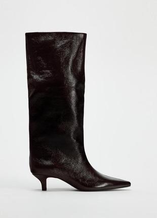 Широкие лакированные сапоги на каблуке китен хил zara new2 фото