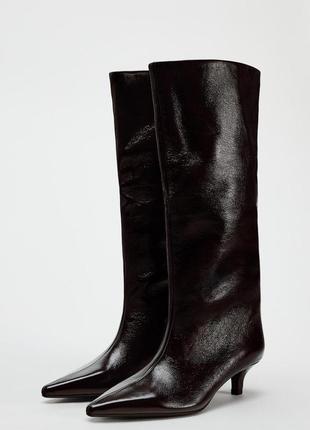 Широкие лакированные сапоги на каблуке китен хил zara new