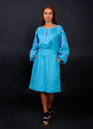 Платье бирюзовое с вышивкой volyns'ka vyshyvanka