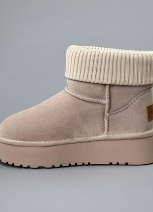 Стильні зручні бежеві уггі жіночі замшеві на платформі, зимові, натуральна...