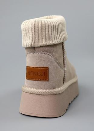 Стильні зручні бежеві уггі жіночі замшеві на платформі, зимові, натуральна...