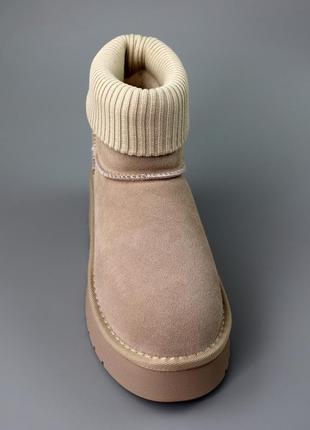 Стильні зручні бежеві уггі жіночі замшеві на платформі, зимові, натуральна...