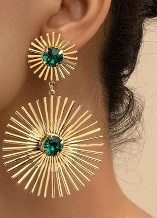Серьги бижутерия с зелеными камнями