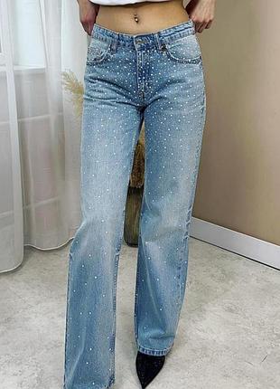 Джинсы zara wide leg с искусственными жемчужинами - 36р