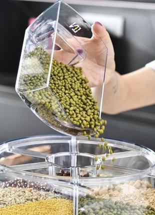 Диспенсер органайзер для круп 9 л ємність з кнопкою для сипучих продуктів на 6 секцій контейнер ан кухню tktk3 фото