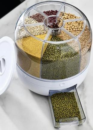 Диспенсер органайзер для круп 9 л ємність з кнопкою для сипучих продуктів на 6 секцій контейнер ан кухню tktk7 фото