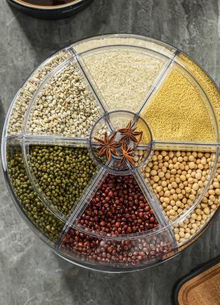 Диспенсер органайзер для круп 9 л ємність з кнопкою для сипучих продуктів на 6 секцій контейнер ан кухню tktk8 фото