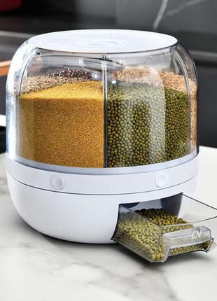 Диспенсер органайзер для круп 9 л ємність з кнопкою для сипучих продуктів на 6 секцій контейнер ан кухню tktk2 фото