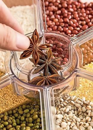 Диспенсер органайзер для круп 6 л ємність з кнопкою для сипучих продуктів на 6 секцій контейнер ан кухню tktk6 фото