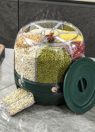 Диспенсер органайзер для круп 6 л ємність з кнопкою для сипучих продуктів на 6 секцій контейнер ан кухню tktk3 фото