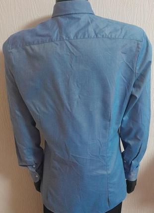 Рубашка в сине - белую полоску olymp №6 six super slim, оригинал, молниеносная отправка5 фото