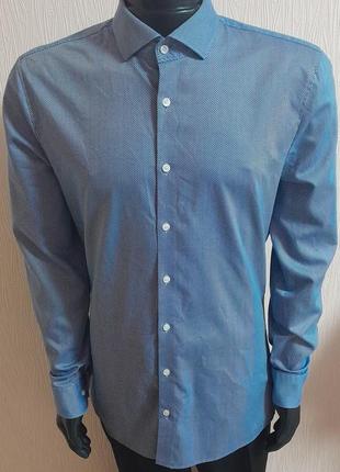 Рубашка в сине - белую полоску olymp №6 six super slim, оригинал, молниеносная отправка