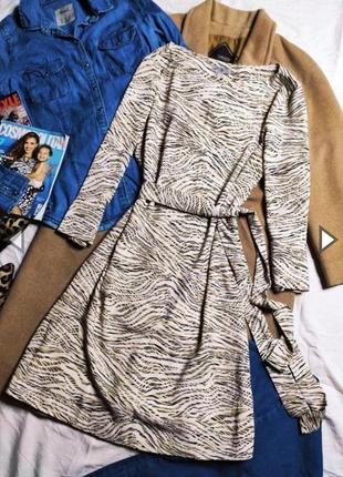 H&m платье  леопардовый принт миди с поясом  бежевое5 фото