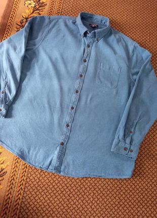 ‼️батал‼️ мужская одежда/ брендовая джинсовая рубашка 🩵 62/64/7xl размер, пог 74 см, коттон