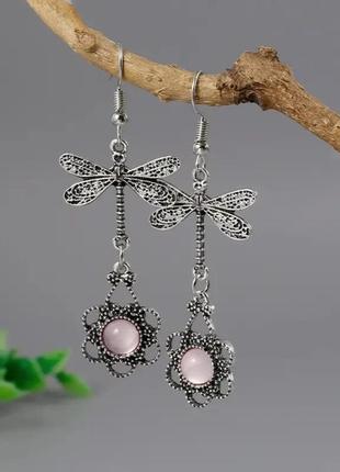 Новые серьги бижутерия подвес петля 6.5 см бабочки цветы с искусственным камнем