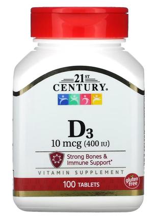 21st century, д3 витамин d3, 10 мкг 400 ме, 100 таблеток