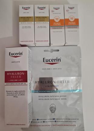Набір крем для шкіри навколо очей eucerin hyaluron-filler volume lift spf 15 та антивікова маска для обличчя eucerin hyaluron-filler