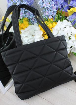 Жіноча стильна та якісна шикарна сумка шопер чорна