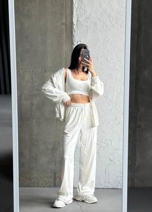 Велюровый плюшевый костюм тройка бомбер + топ + штаны палаццо, женский костюм 3 в 1 на осень из велюра, мягкий осенний костюм, 197