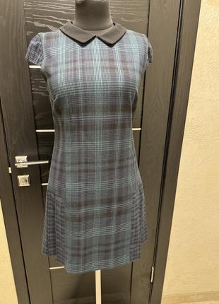 Платье в клетку с воротничком, шерсть/ вискоза