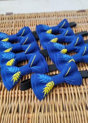 Краватка-метелик синій з вишивкою пшениця / колоски / колосок / колос