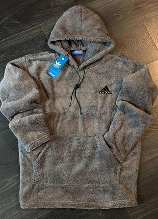 Худі теплий плюшевий сірий adidas