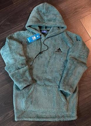Худі теплий плюшевий бірюзовий adidas