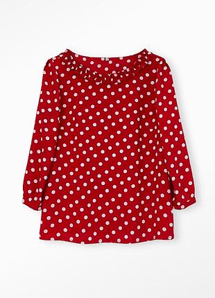 Красная в белый горошек вискозная блуза