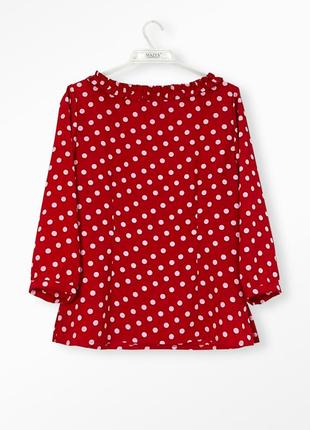 Красная в белый горошек вискозная блуза