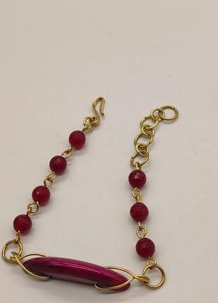 Комплект браслет і сережки з малинового агату і малинового турмаліну "агата". комплект з натурального каміння3 фото