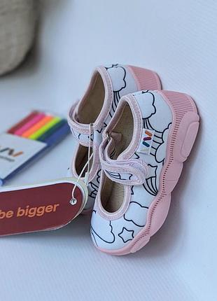 Капці для садочку, тапочки дитячі в садок для дівчинки, рожеві,білі,з фломастерами