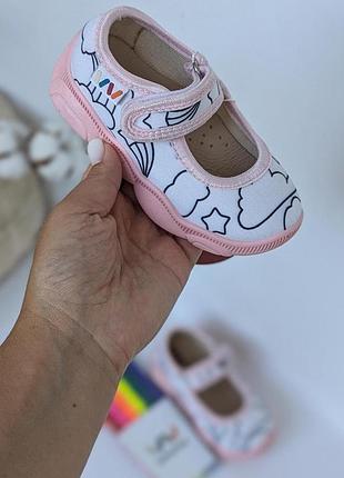 Капці для садочку, тапочки дитячі в садок для дівчинки, рожеві,білі,з фломастерами