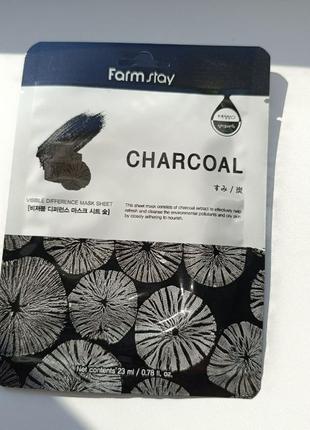 Тканинна маска для обличчя farmstay visible difference mask sheet charcoal з деревини вугіллям,  23 мл