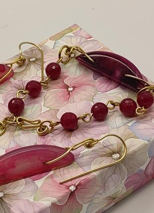Комплект браслет и серьги из малинового агата и малинового турмалина "агата". комплект из натурального камня8 фото