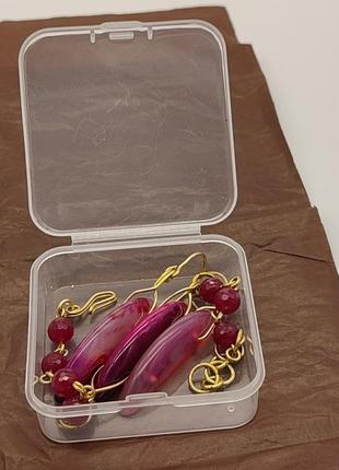 Комплект браслет і сережки з малинового агату і малинового турмаліну "агата". комплект з натурального каміння10 фото
