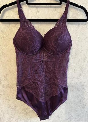 Кружевной боди с чашкой пуш ап 70 b р.s фиолетовый